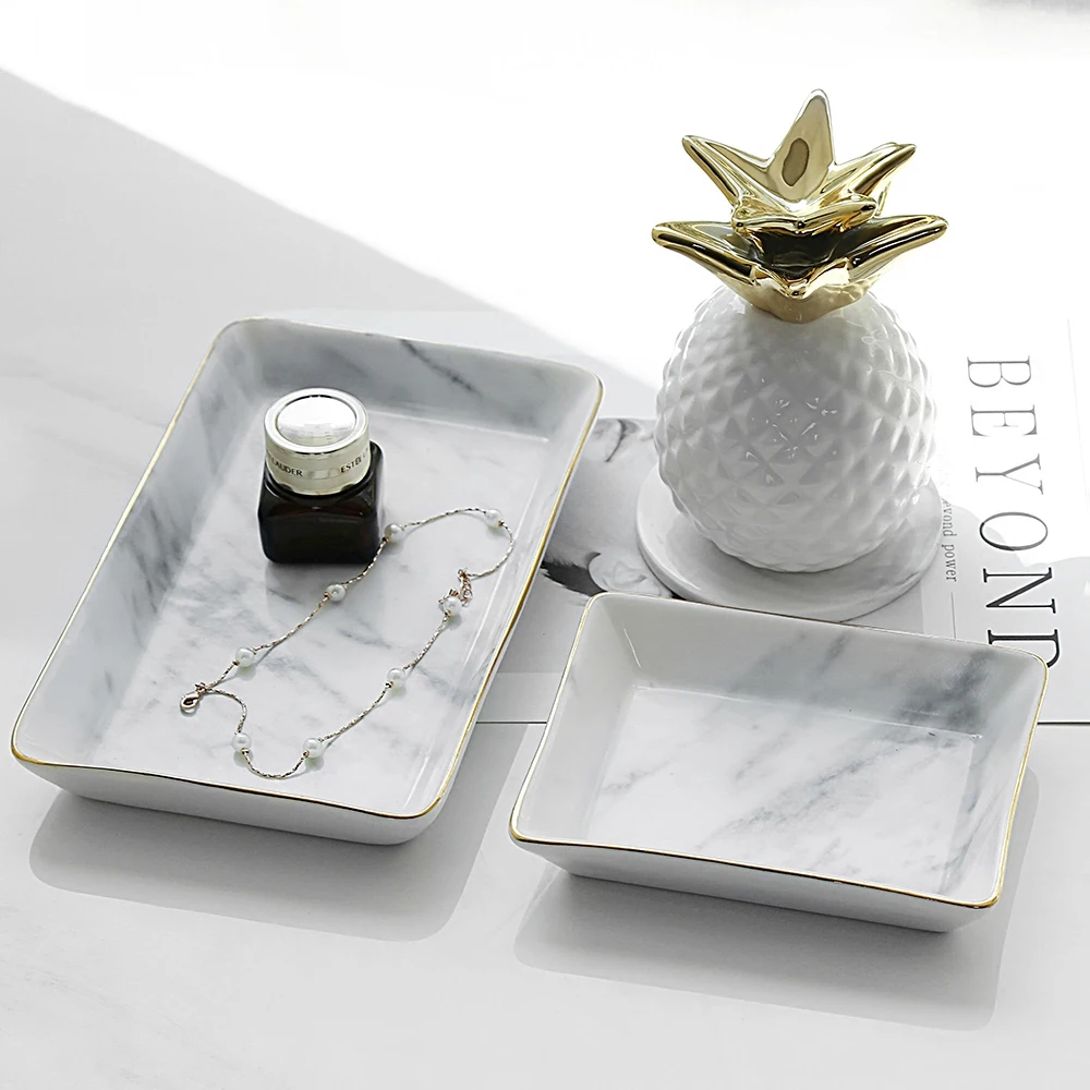 Creative Rectangular Marble Vanity Tray Ceramic Trinket Organizer