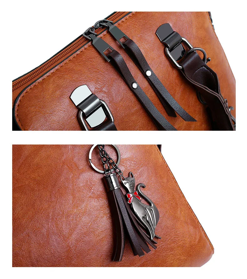 4pcs sets Fashion Vintage Handbag for Women Medium High Quality Oil Leather Shoulder Crossbody Bag Brown Black Female Tote Purse (13)