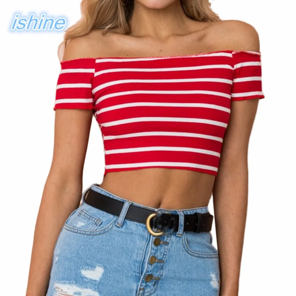 White Striped T-shirt Tops Women 2018 Summer Fashion Sexy Club Clothes Short Cropped Tops T-Shirt Femme
