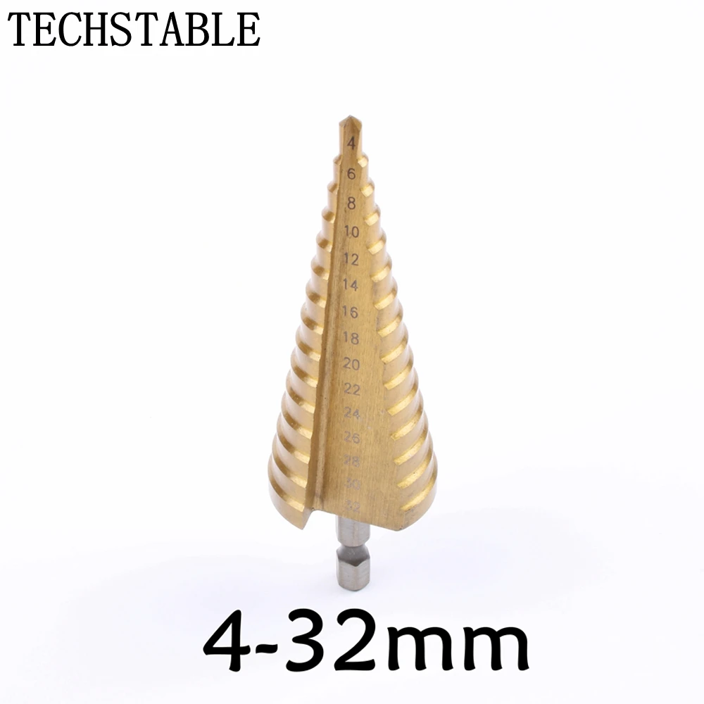 Hex Titanium Step Cone Drill Bit Hole Cutter 4-32MM HSS 4241 For Sheet Metal Steel Woodworking Wood Metal TECHSTABLE Hex Titanium Step Cone Drill Bit Hole Cutter 4-32MM HSS 4241 For Sheet Metal Steel Woodworking Wood Metal TECHSTABLE