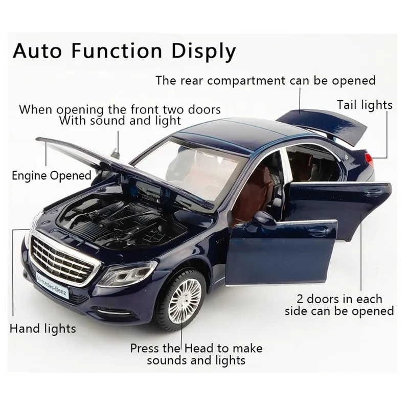 1:32 Maybach S600 литье обратно в металлическая модель автомобиля игрушка высокого моделирования звук и свет 6 двери автомобиля игрушка детский подарок