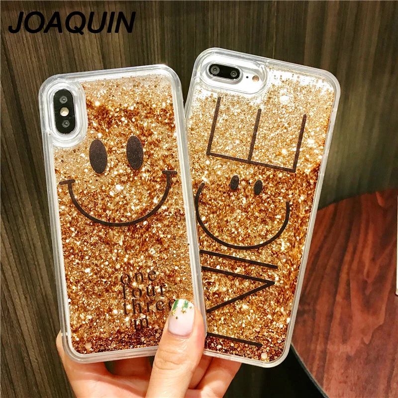 

Luxury Cute Smile Bling Gold foil Nice Glitter Star Dynamic Liquid Quicksand Phone Case For iPhone 6 6S 7 8 Plus X 10 Hard Cases
