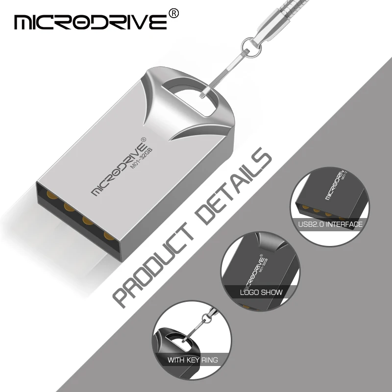 MicroDrive модный бренд супер мини металлический usb флеш-накопитель 4 ГБ 8 ГБ 16 ГБ флеш-накопитель 32 Гб 64 ГБ usb 2,0 флеш-накопитель usb