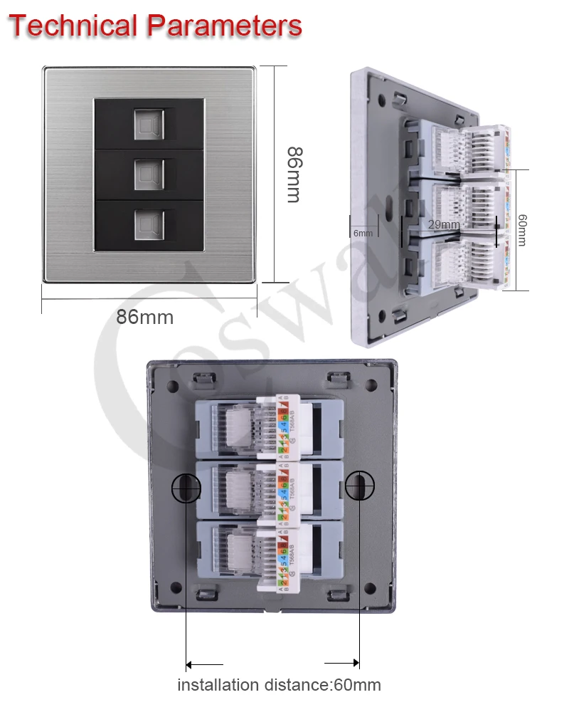 COSWALL Роскошная настенная Тройная Интернет-розетка, компьютерная розетка Enchufe, нержавеющая сталь, Матовая серебристая панель, разъем RJ45, Soquete