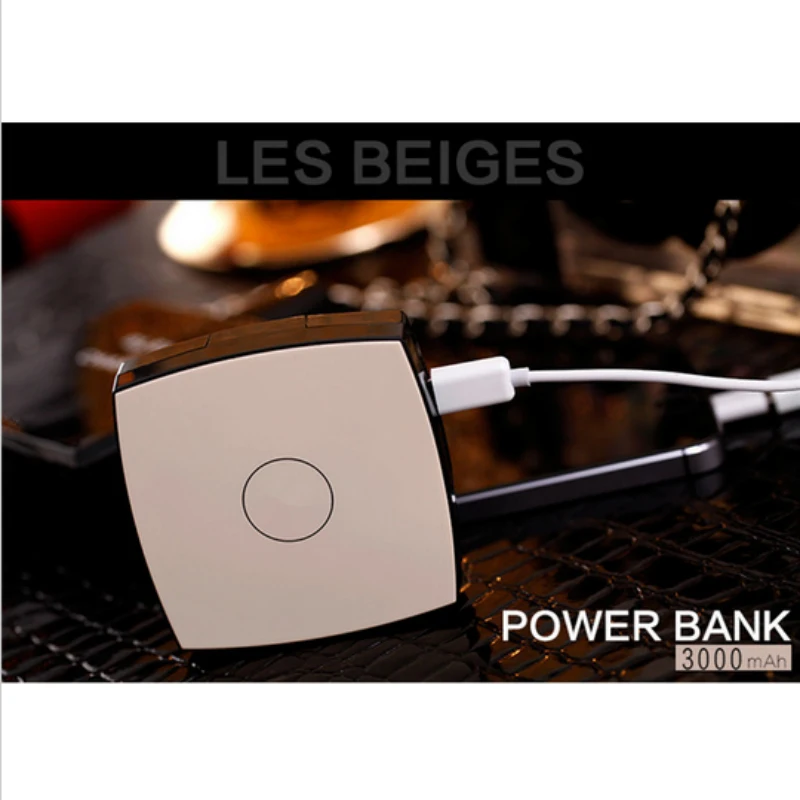 new pattern Luxury CC makeup Mirror Power Bank 3000mAh High Quality External Powerbank portable battery charger With package