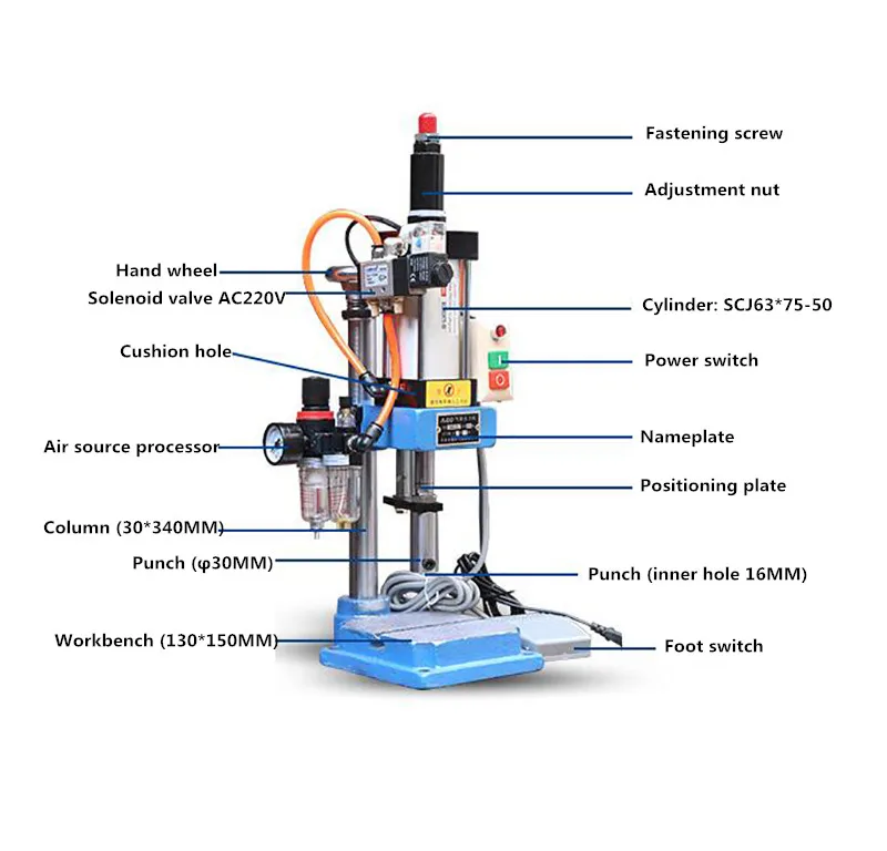 220 В миниатюрные пневматические компоненты пресс-пробойник JNA50 Регулируемый 0-200 кг одноколонный тип воздуха штамповка штамповочная машина Y