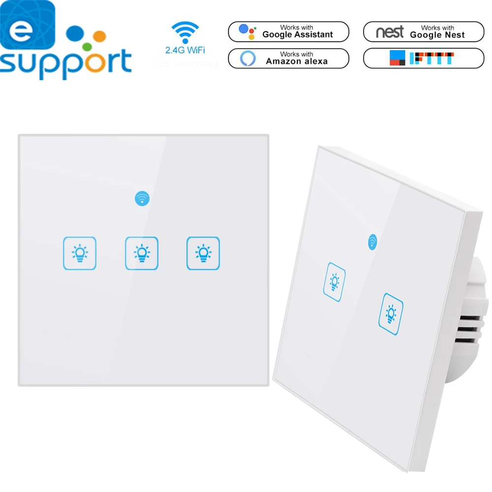 

Timethinker Smart Home WiFi Switch Smart Light Switches Wall Panel Domotica EU UK 1/2/3 Gang Work for Alexa Google Home