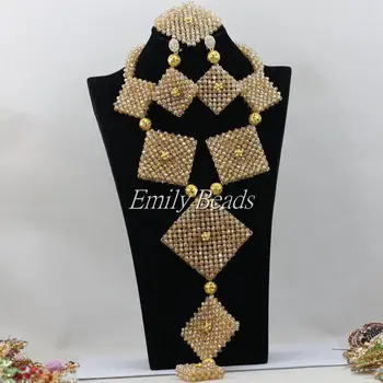 

Costume African Jewelry Set Champagne Gold Nigerian Wedding Bridal Necklace Jewelry Sets 2015 Hot Free Shipping Wholesale AMJ972