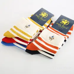 Для мужчин в полоску натуральный хлопок трубки Socken Scoks вышитые Для Мужчин полосы Pier мужской поло Повседневное Бизнес Носки для девочек Medias