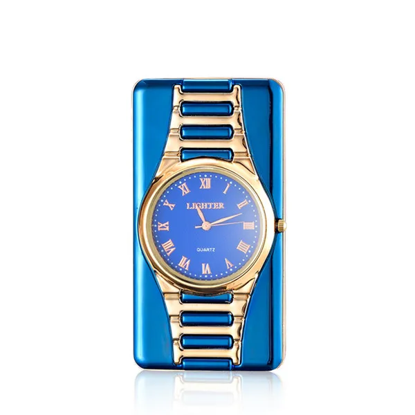 Военные usb зарядка спортивные зажигалки часы мужские повседневные кварцевые наручные часы с ветрозащитной Беспламенной зажигалкой - Цвет: BLUE