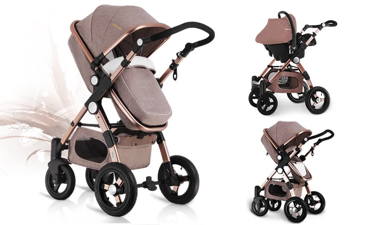 EUBaby коляска 3 в 1 с автомобильным сиденьем для новорожденного высокий вид