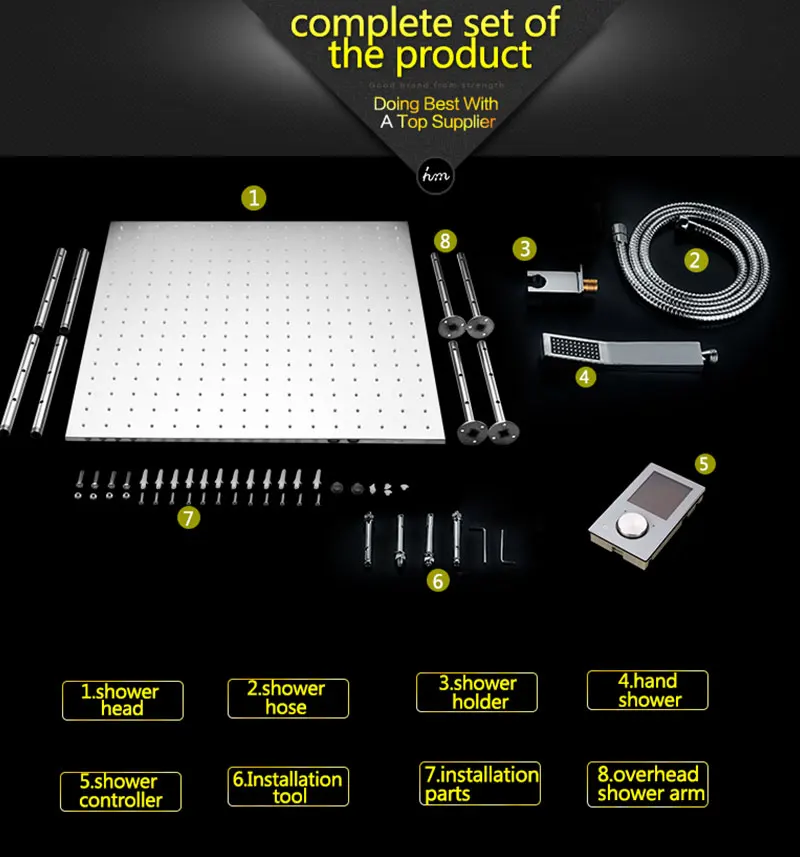 hm Intelligent Digital Display Rain Shower Set Installed in wall 2 Jets LED 24 Rainfall Thermostatic Touch Panel Mixer (22)