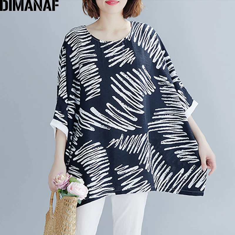 

DIMANAF Plus Size Women Batwing Sleeve Summer T-Shirts Cotton Striped Print Tops Tees Female Loose Casual Tunic Shirts 2019 6XL