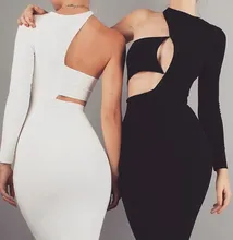 Top Quality Celebrity White One Shoulder Long Sleeve Bodycon Rayon Bandage Dress Evening Party Sexy Dress
