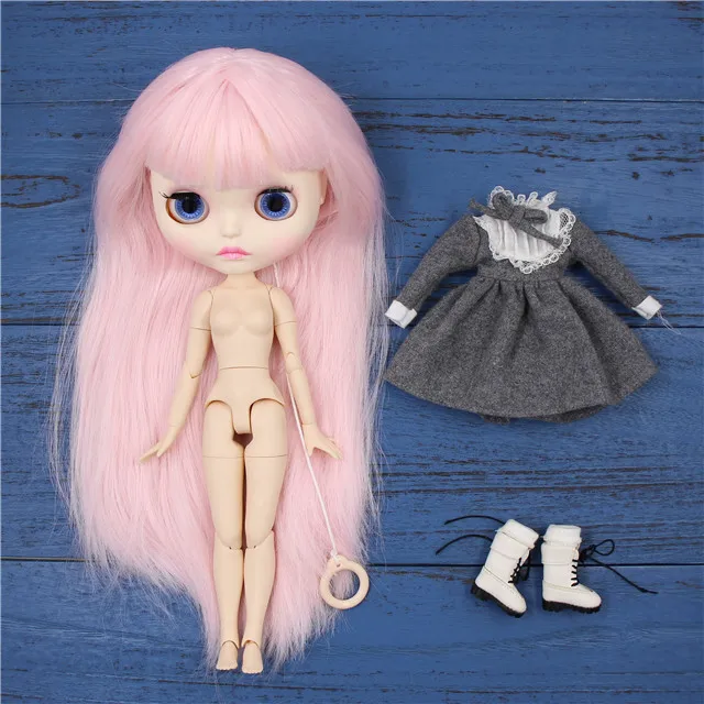 Заводская шарнирная кукла blyth joint body белая кожа новая Лицевая панель матовая для лица BL2352 бледно-розовые волосы 30 см - Цвет: doll clothes shoes