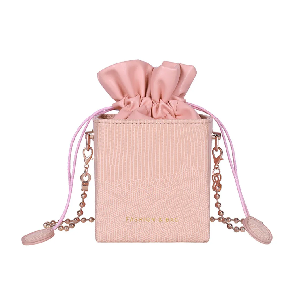 Drawstring box bag Women's Simple All-purpose Small Bucket Bag Single Shoulder Messenger Bags female chain crossbody sac a main