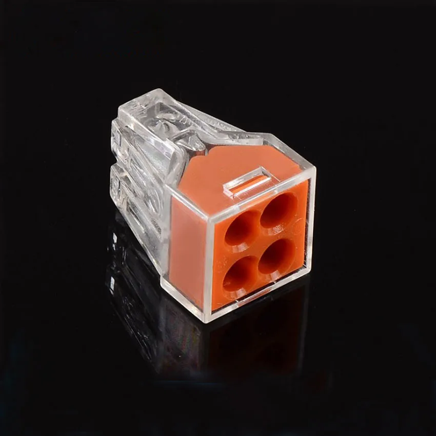 

PCT-104 100pcs Quick Wire Connector Teminator Lug 24A 400V 2.5mm^2 4 Pin Spring Faston Terminal Block Connector Set Electric