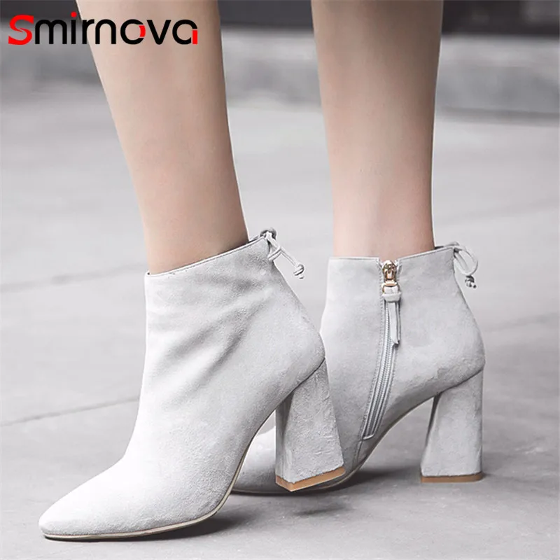 

Smirnova TOP fashion 2018 popular butterfly knot ankle boots elegant suede leather boots super high heels boots for woman