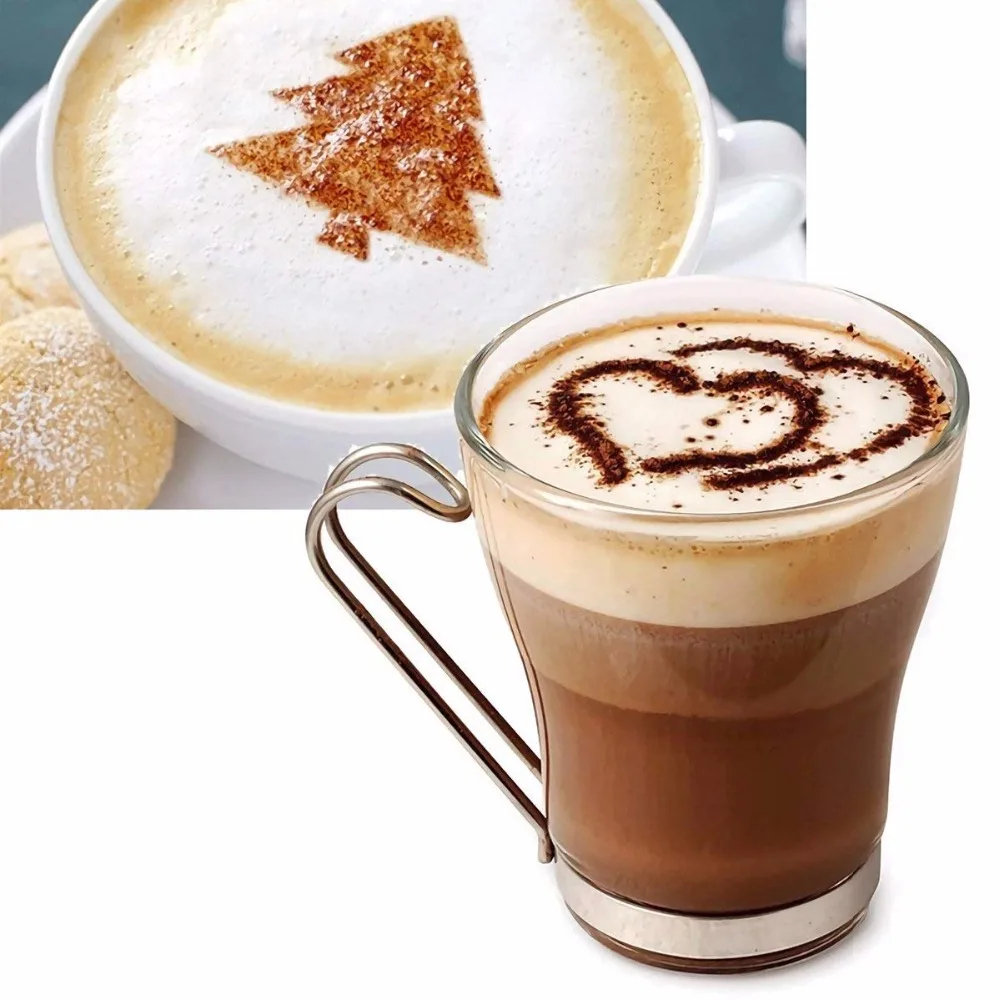 16PCS/set Plastic Cafe Foam Spray Template Barista Stencils Decoration Tool Garland Mold Fancy Coffee Printing Flower Model cappuccino mold