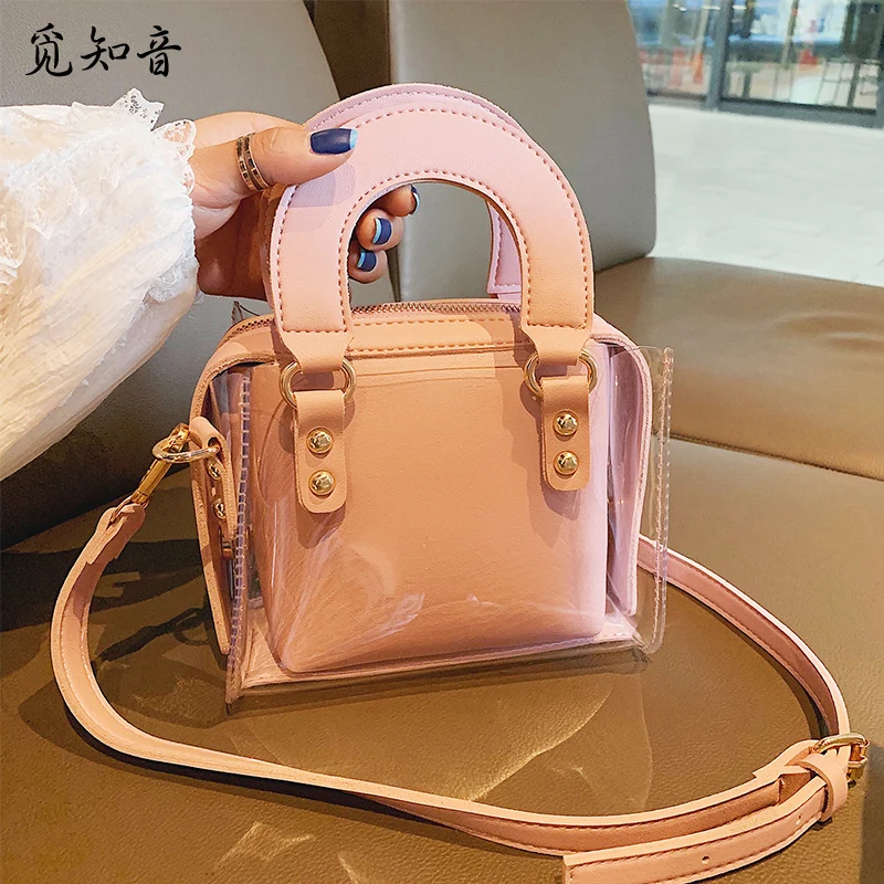 

Transparent Jelly Tote Bag 2019 Fashion New Quality Pu Leather Women's Designer Handbag Pvc Transparent Shoulder Messenger Bags