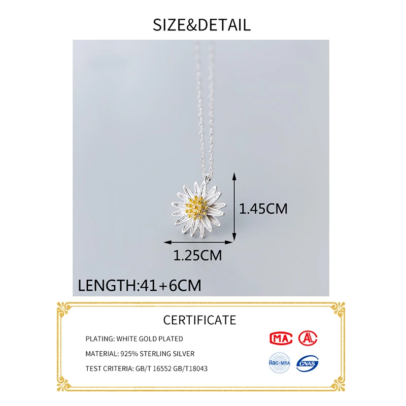 INZATT Real 925 Sterling Silver Yellow Flower Pendant Necklace For Elegant Women Cute Fine Jewelry Fashion Accessories Gift