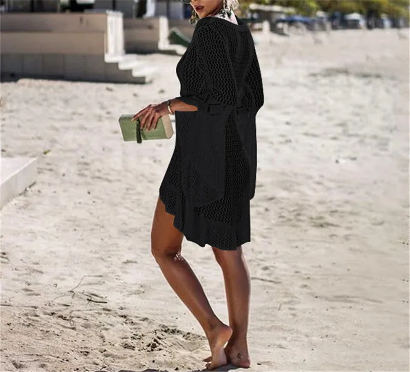 Women's Sexy Black Crochet Tunic Cover-Ups