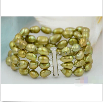 

P4776 4row 8" 9x13mm bronze baroque freshwater cultured pearl braceletNoble style Natural Fine jewe Fast (D) SHIPPING