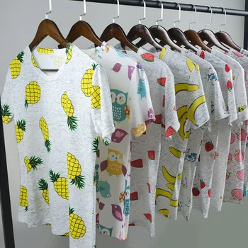 

S-XXL Women Fashion Summer 2019 Tees Streetwear lady Tops Marble Cartoon Pineapple owl cat Print Round Neck Short Sleeve T-shirt