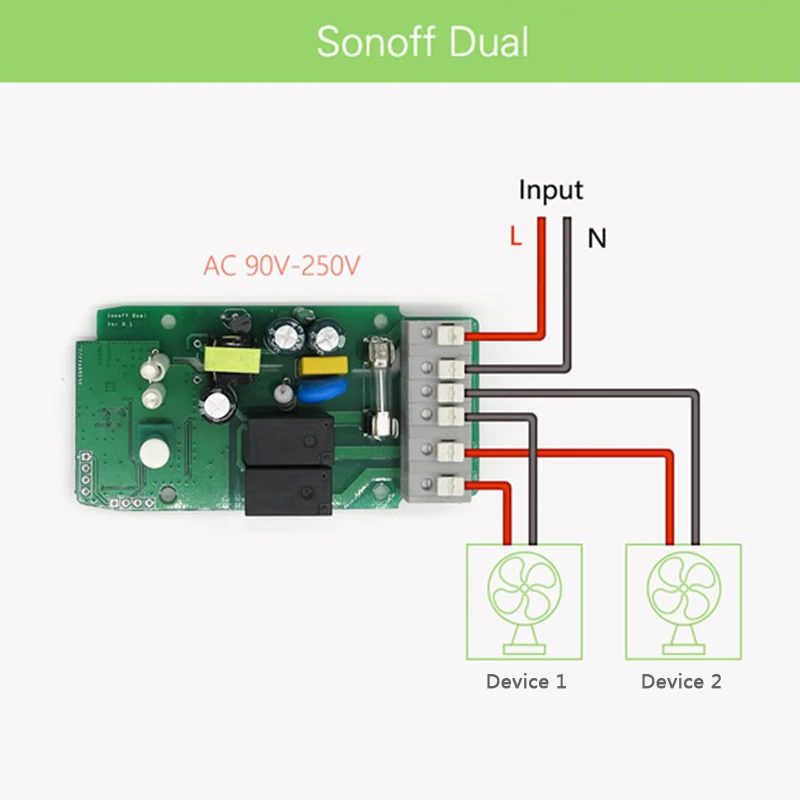 Sonoff Dual 2CH Wifi Light Switch Multi-Device Controlled Switch Control Two Device Wireless Smart Switch with Alexa Google Home