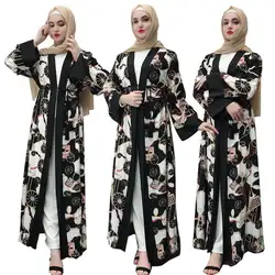 Мусульманское женское кимоно abaya открытый передний кардиган Макси-платье рубашка кафтан Jilbab Коктейльные Бангладеш Оман платья бальное