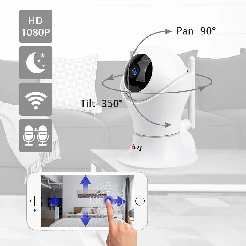

ELAF HD IP Camera Wireless Baby Monitor Audio Record Motion Detection Alarm Cloud IR Night Vision 1080P 2.0MP WIFI CCTV Camera