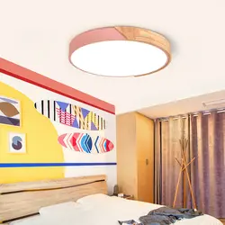 Скандинавский круглый светодиодный потолочный светильник из дерева Macaron потолочный светильник для спальни столовой ALI88