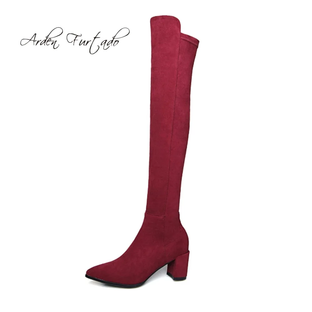 burgundy suede over the knee boots