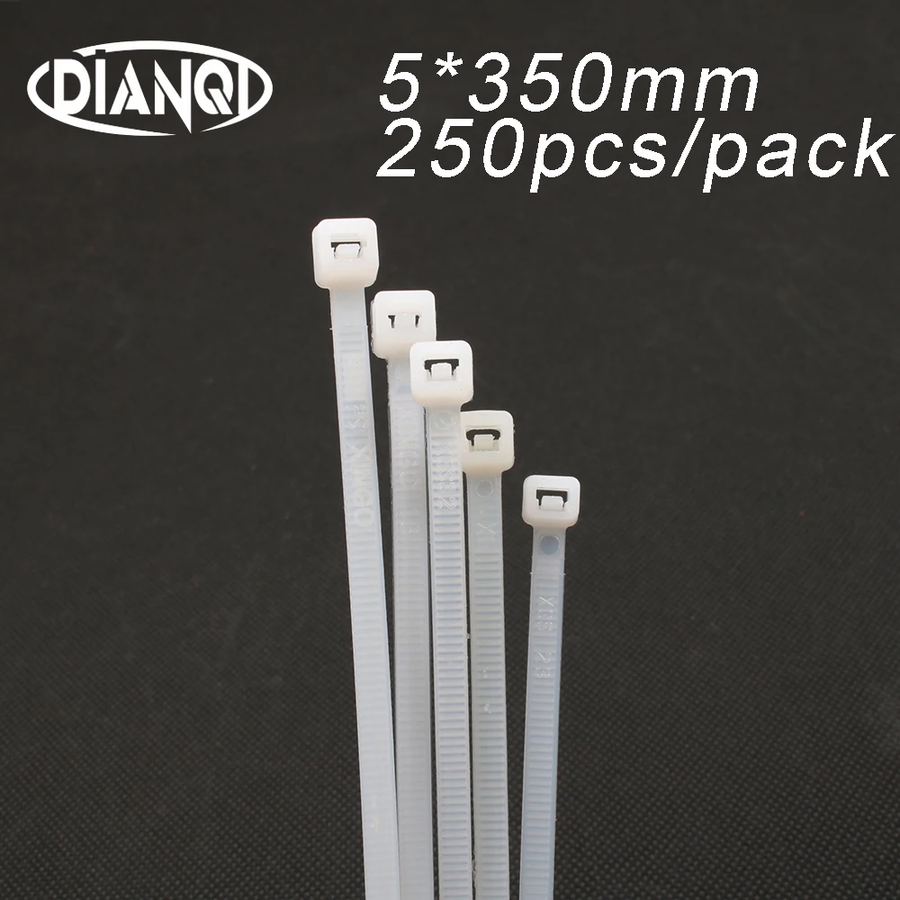 250pcs 5mm*350mm 3.5mm Self locking Nylon Cable Ties White color