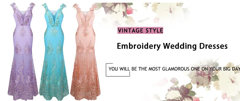 Angel-fashions Womens V Neck Embroidery Lace Flower Mermaid Long Evening Dress Pink 310