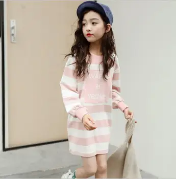 

2019 Korean style girls striped dress full sleeve fashion spring girls dresses 6-11t A820