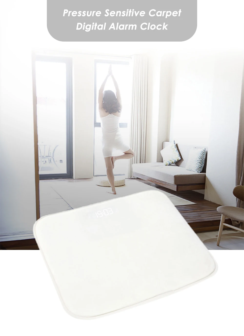 Pressure Sensitive Alarm Clock Rug Carpet Home Bed Room LED Digital Display