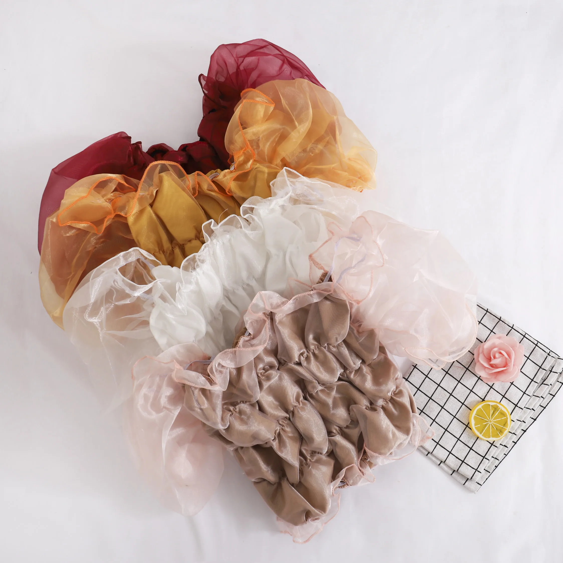 

New Women Summer Puff Sleeve Slash Neck Tulle Mesh Gauze Basic Ruffle Shirt Sweet Short Elastic Sexy Slim Voile Mini Blouse Tops