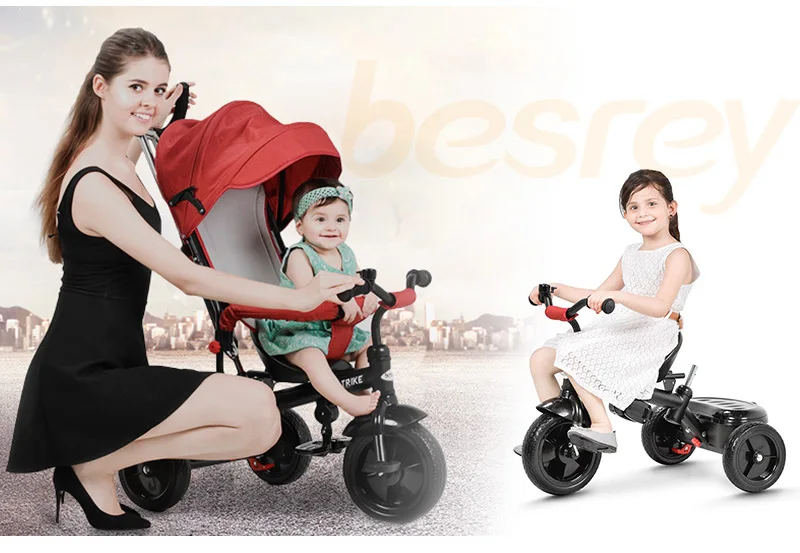 Детский трехколесный велосипед Besrey 4 в 1, трехколесная коляска для детей, трехколесная коляска для детей