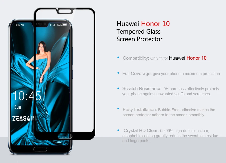 2 Pack Original ZEASAIN Screen Protector For Huawei Honor 10 Honor10 Full Cover Tempered Glass Real 9H Toughened Glass Film (5)