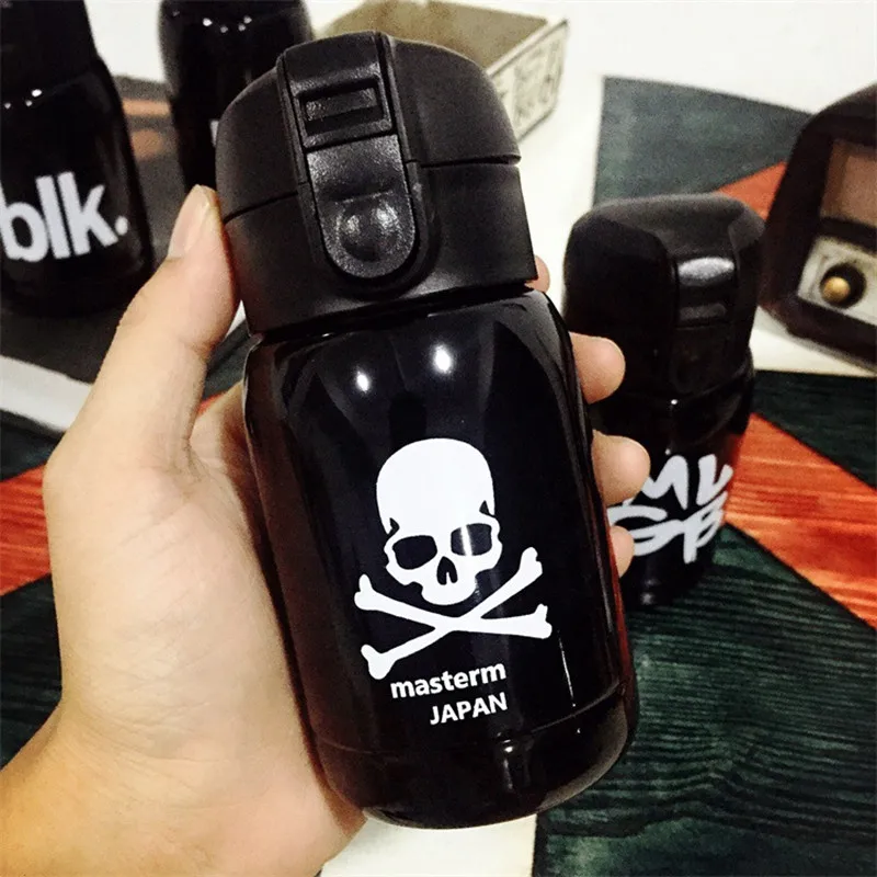 

180ml black color Mini Stainless steel Metal Vacuum thermos mug SKULL SUPERME design Small coffee thermomug Gift thermos bottle
