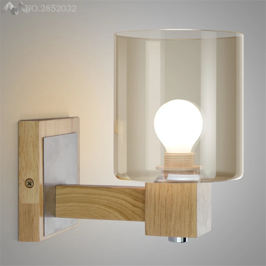 

Nordic minimalist solid wood wall lamp amber glass wall lights for living room bedroom bedside lamp home lighting fixtures decor