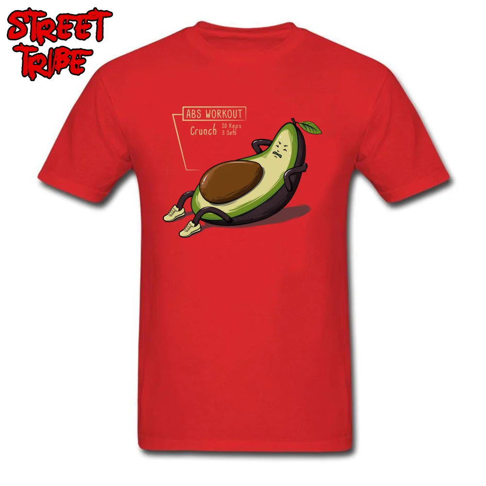 Casual Avocado Abs Workout Tshirts for Men 2018 Fashion Summer Fall Round Neck 100% Cotton Short Sleeve Tshirts Clothing Shirt Avocado Abs Workout red