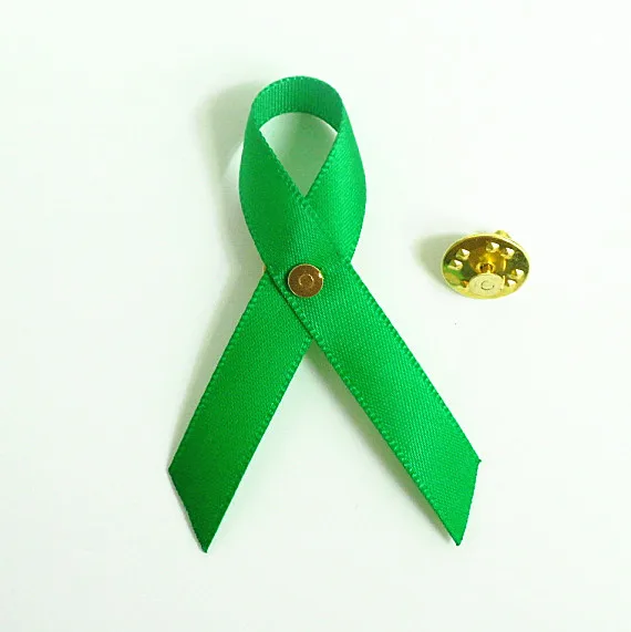 Buy 500pcs Lime Green Awareness Ribbon with Golden Brooch Free Shipping from