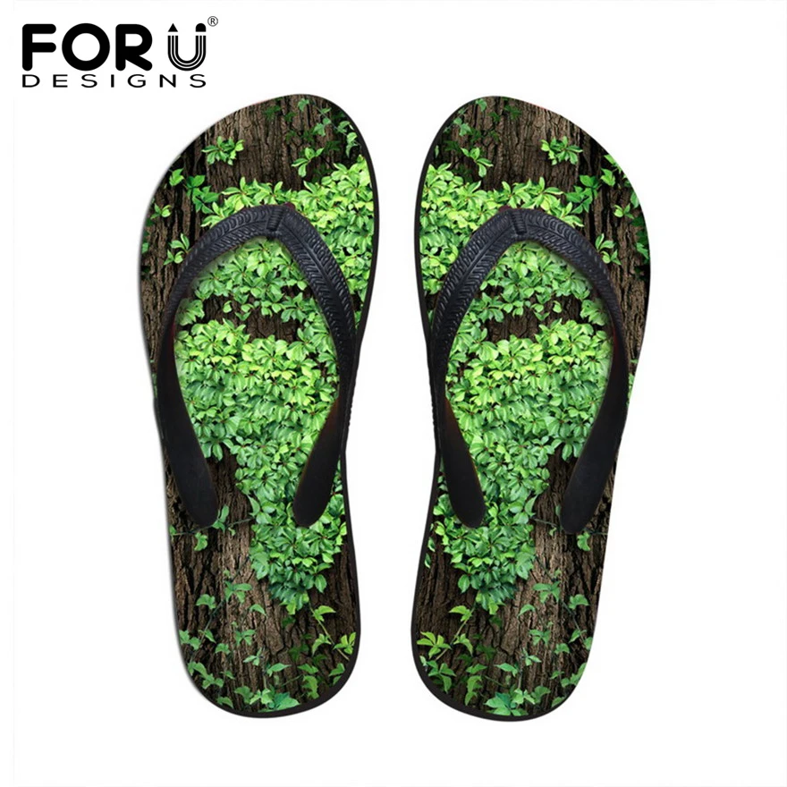 

FORUDESIGNS Creative Green Leaves Prints Women Summer Flip Flops Casual Rubber Beach Slipper for Ladies Female Flats Sandals