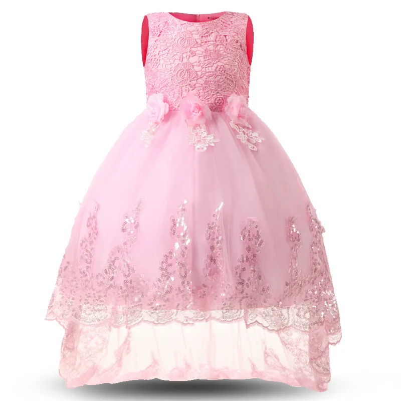 Весенние модели; детское платье для девочек; детское платье с кружевными цветами; платья принцессы с хвостом; свадебное детское платье для девочек