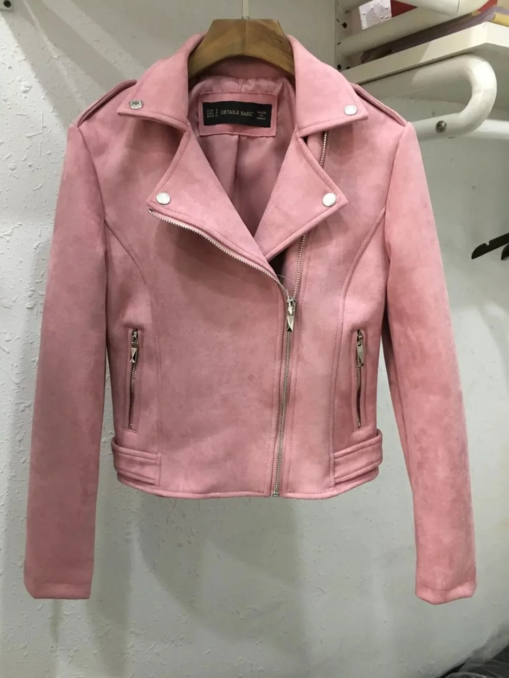 

2018 New Elegant Autumn Winter Zipper Basic Suede Jacket Coat Motorcycle Jacket Women Outwear Pink Slim Short Winter mujer