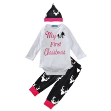 girls clothing sets christmas letter romper+deer head pants+hats fashion 3pcs baby clothes cute cartoon animal boys clothing set