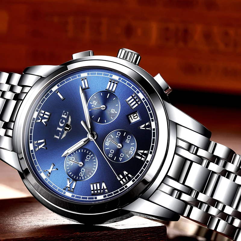 LIGE Mens Watches Brand Luxury Male Sport Quartz Watch Men's Waterproof stainless steel Wristwatch Man Clock Relogios Masculino