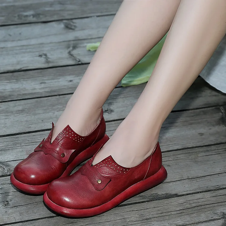 

2018 New Original Handmade Leather Simple Leisure Round head Mom Shoes Antique Cowhide Platform Wedges shoes